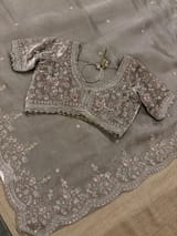 Greyish silver Crush Tissue handwork Saree SS50245