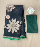 Black Designer Organza with Tissue applique work