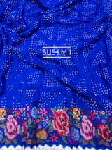 Electric Blue Pure Gajji Silk Rai bandhej Saree with petite point embroidery