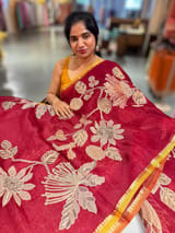 Maroon Designer Organza with Tissue applique work