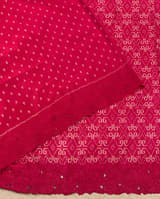 Reddish Pink Cambodian–inspired Ikkat Silk Saree with cutwork Rose Border