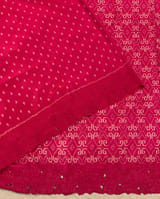 Reddish Pink Cambodian–inspired Ikkat Silk Saree with cutwork Rose Border