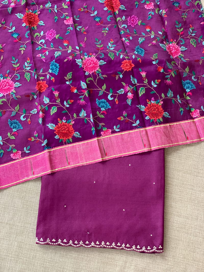Wine tussar with fusion blouse SS50480