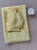 Pastel yellow organza handwork saree