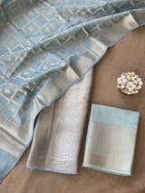 Powder Blue Banarasi Mul Silk Brocade 3-pc Sharara Suit set : SS62J16