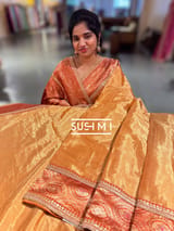 Rust Orange Fusion Banarasi Tissue Saree : S62108