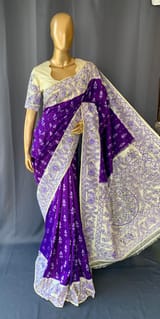 Violet ikkath patola saree with madhubani handpainting