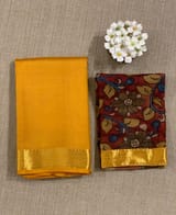 Mustard vintage Kanchipuram silk saree with pen kalamkari blouse SS50177