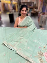 Mint Tissue Georgette Saree with petite point emb SS50111