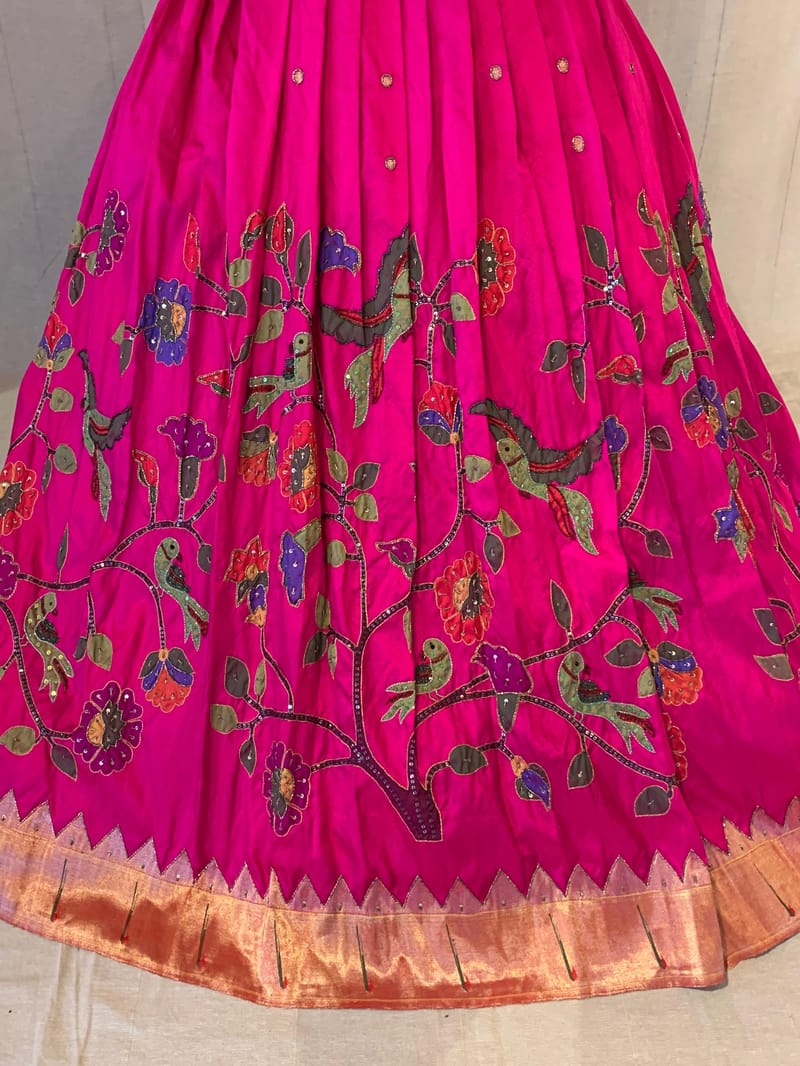 Rani Pink allover Pure Paithani stitched lehanga : S62F138