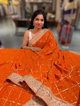 Orange Fancy Banarasi Bandhini georgette saree with sabhyasachi borders and blouse SS5053