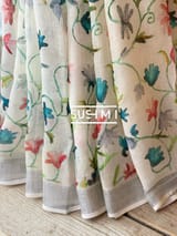 Floral printed handloom lenin saree