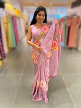 Dark Lilac Designer Chinnon & Satin Fusion Saree SS5034