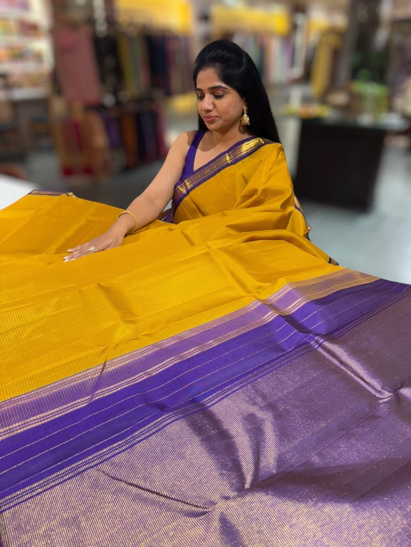 Mustard checks kanjeevaram saree SS50146