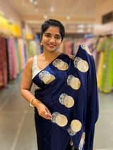 Midnight Blue Pure Satin Saree with embroidered border and blouse
