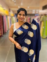 Midnight Blue Pure Satin Saree with embroidered border and blouse
