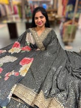 Black Georgette Sequence saree with sabhyasachi borders and printed blouse SS50511