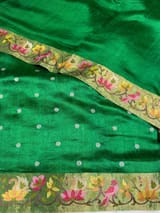 Parrot Green Raw Silk Saree with Pythani inspired Embroidery