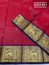 Maroon Red and Blue Vintage Kanjeevaram Saree : S62F117