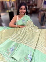 Sea Green Banarasi Tissue saree with swan embroidery SS50404