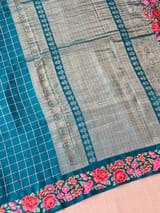 Peacock Blue Mysore Silk Saree with petitepoint embroidery S62111