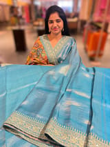 Copper sulphate kora Muslin Tissue fusion saree SS50205