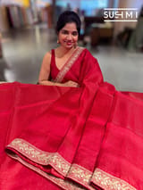 Chilli Red Organza Saree with sabhyasachi borders S62119