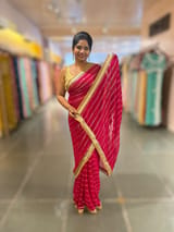 Dark Pink Georgette Saree with badla sequnce stripes: S62F073