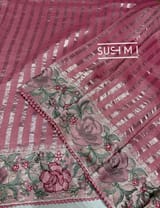 Coral Pink mul tissue Saree with embroidery