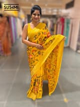 Sunflower Yellow Banaras Mashru Silk with embroidery
