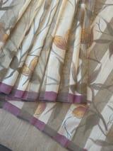 Mul silk tissue stripes handloom saree with handpainting