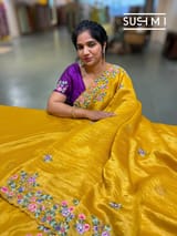 Mango Yellow Mul Tissue stripes saree DSCL041