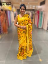 Sunflower Yellow Banaras Mashru Silk with embroidery