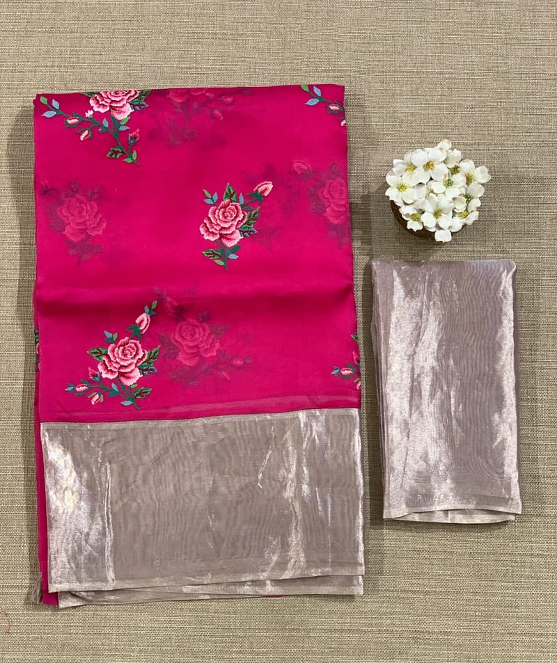 Rani Pink Pure Organza Saree with pure Tissue Border SS50294
