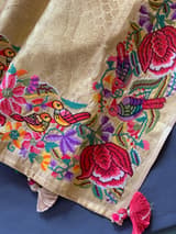Gold Kanjeevaram Tissue Sareewith petite point embroidery : D62F087