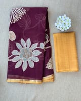 Dark Wine Designer Organza with Tissue applique work