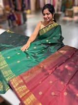 Bottle Green Vintage Kanchi small border saree SS50172