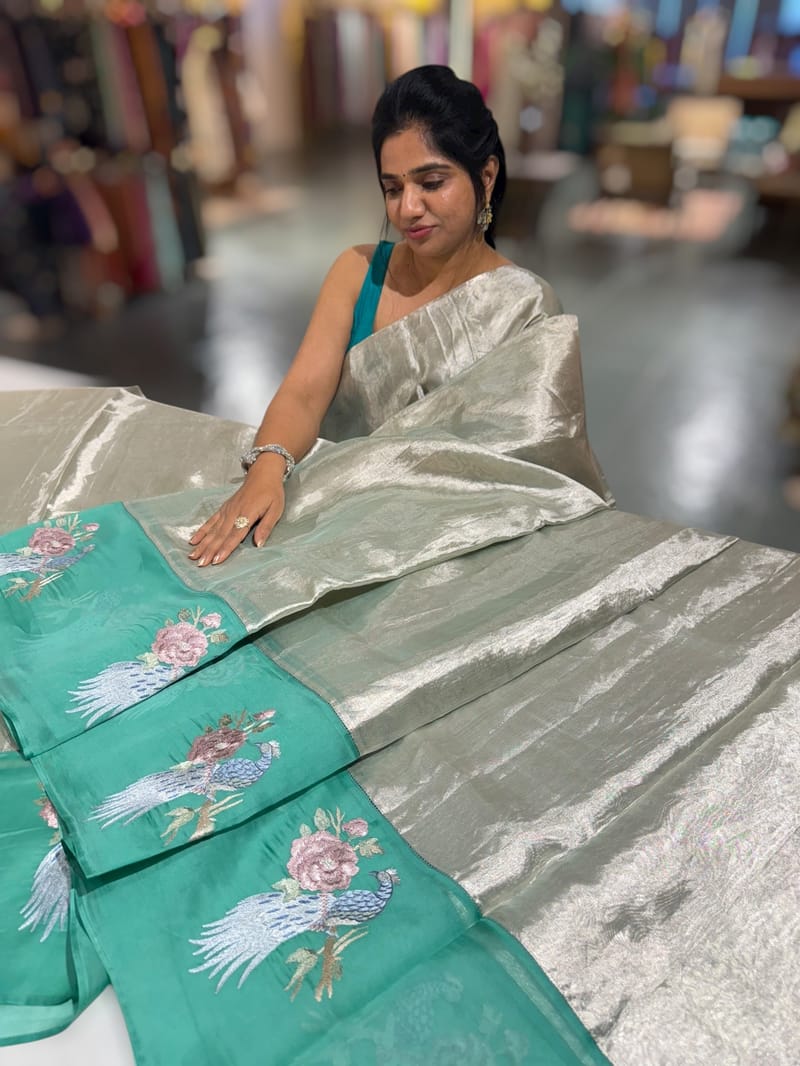 Pure Handloom Tissue saree with organza embroidered border