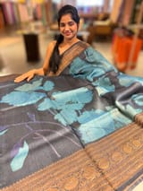 Elephant Grey Printed Banarasi Tussar Saree SS50452
