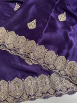 Dark Brinjal Color Pure Satin Saree with Heavy Handwork SS50617