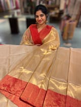 Pure Handloom Gold Tissue Saree with red tissue single muniya border SS50237