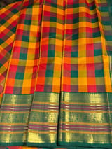 Multi color checks kanjeevaram saree