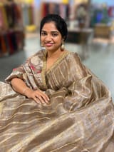 Antique Brown Banarasi Tissue checks Saree with Sabyasachi Borders SS50439