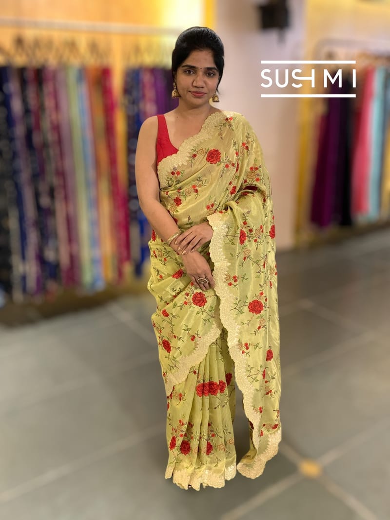Pastel Green Designer Banarasi Brocade Tissue Saree S62112