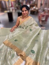 Pastel green checks tissue with allover rose embroidery SS50400
