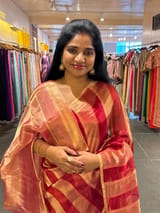 Red Banarasi handloom tissue stripe saree SS50388