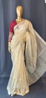 Pastel Yellow Banarasi kora Saree