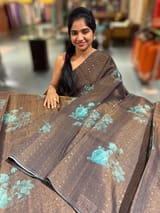 Darkest Brown Printed Tussar Tissue Saree