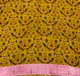 Mustard Handloom Mul Tissue Stripes Saree with fusion blouse SS50409
