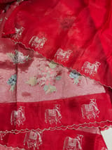Red Premium Handloom Designer Tissue saree with exquisite embroidery SS50232